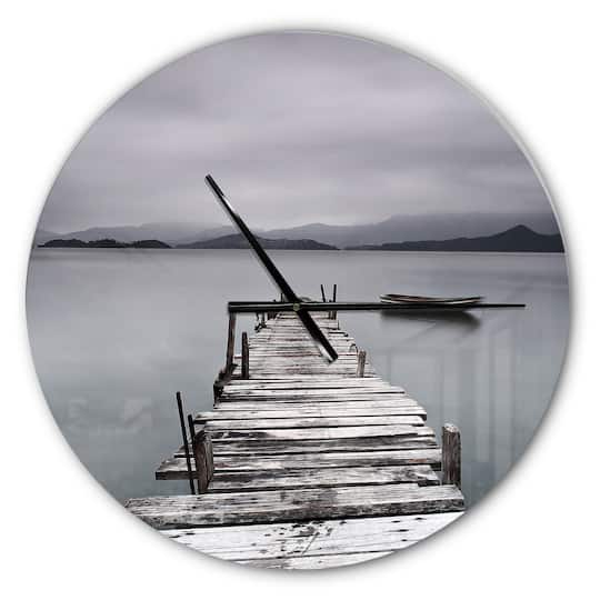 Designart 'Pier And Boats At Seashore Modern Wall Clock